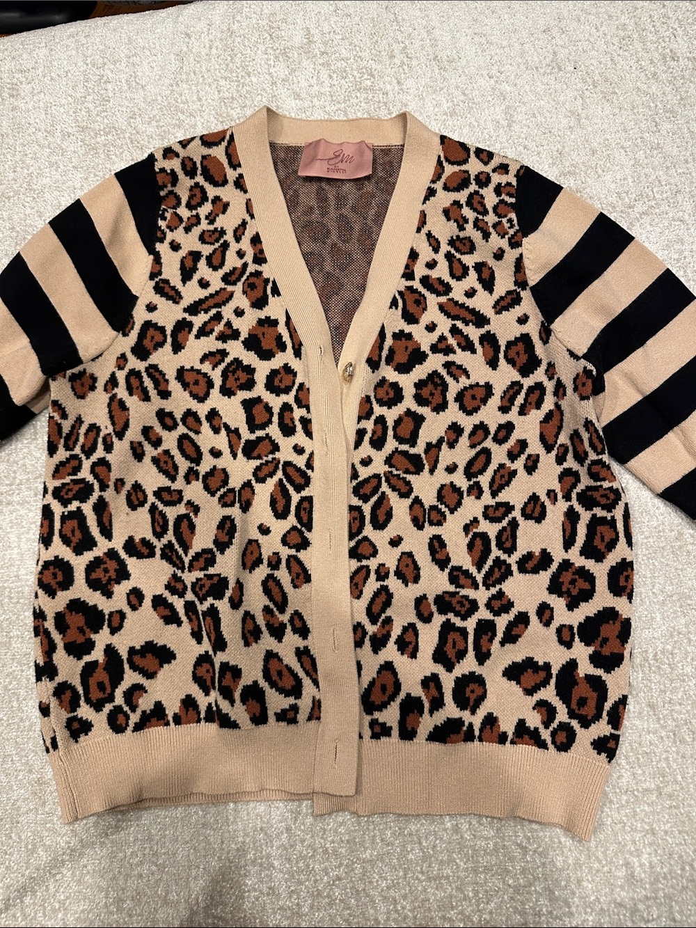 Leopard-Print Button Cardigan in Beige and Black